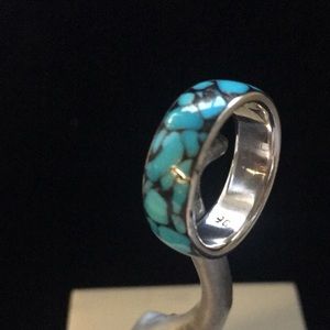 Sterling inlay Turquoise Ring unisex, thumb ring